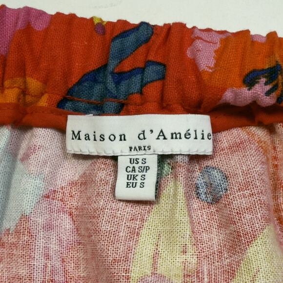 Maison d’Amelie Paris Colorful Tropical Linen Boho Peasant Maxi Midi Skirt Sz S - Picture 6 of 8